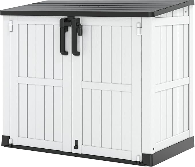 Outdoor Storage Shed 36 Cu. Ft. Resin Garden Horizontal Storage Large Capacity Weather Resistant Storage Box, Lockable Resin Waterproof Shed for Garbage Cans, Garden Tools