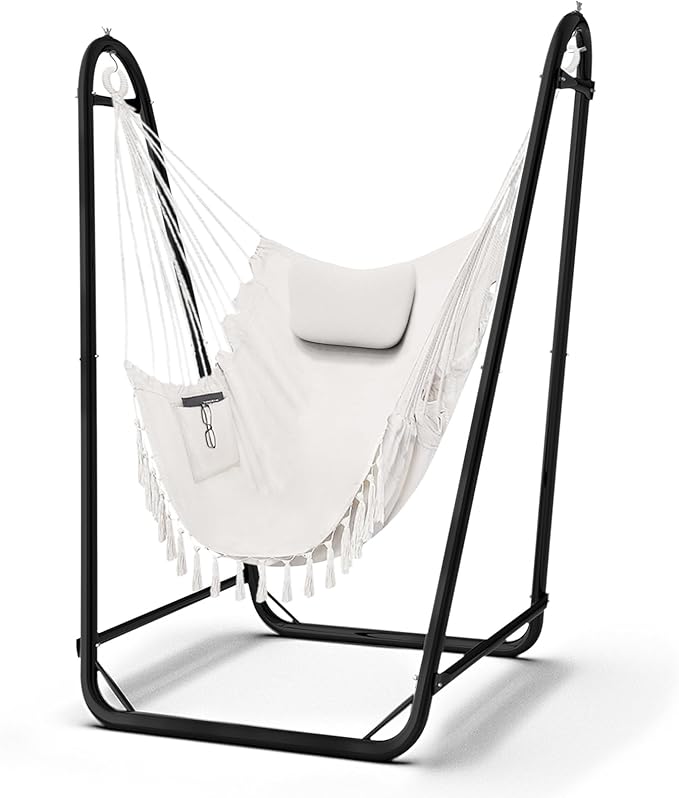 Hammock Chair with Stand,Heavy-Duty Hanging Chair with Stand, for Indoor Outdoor,Sturdy Swing Chair Stand Max Load 350 pounds(Hammock Chair Included)