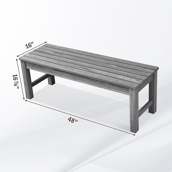 Psilvam 2-Person Outdoor Poly Lumber Patio Backless Bench, Fade-Resistant & Odor-Free Poly Lumber Patio Furniture, Weatherproof, Suitable for Garden, Porch and Park, 700 Lbs Support (1, Light Gray)