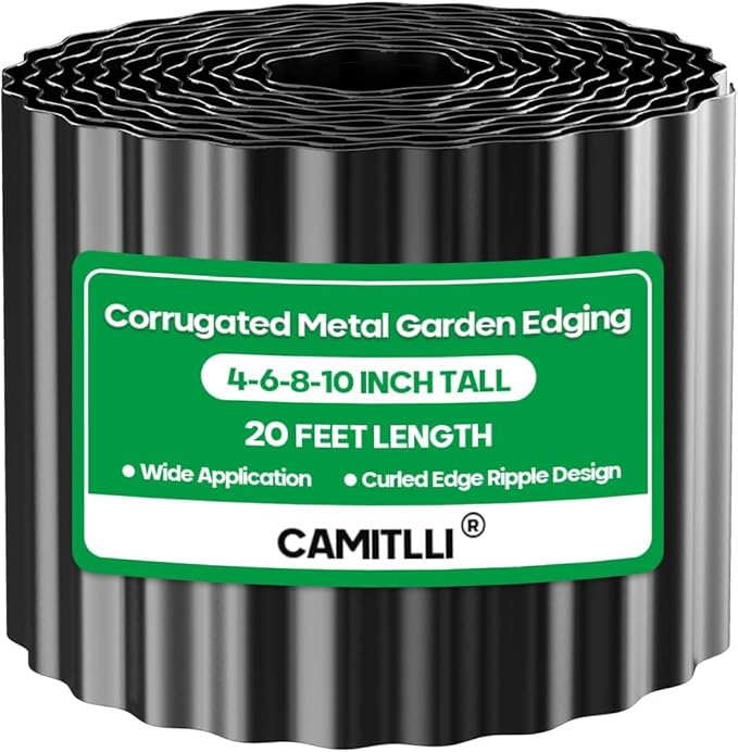 Corrugated Metal Garden Edging, Sturdy Tall Landscape Edging Borders, Perfect DIY for Flower Beds, Lawn and Pathway, Tree Surrounds, Paver Edges (Black, 10"×20FT)
