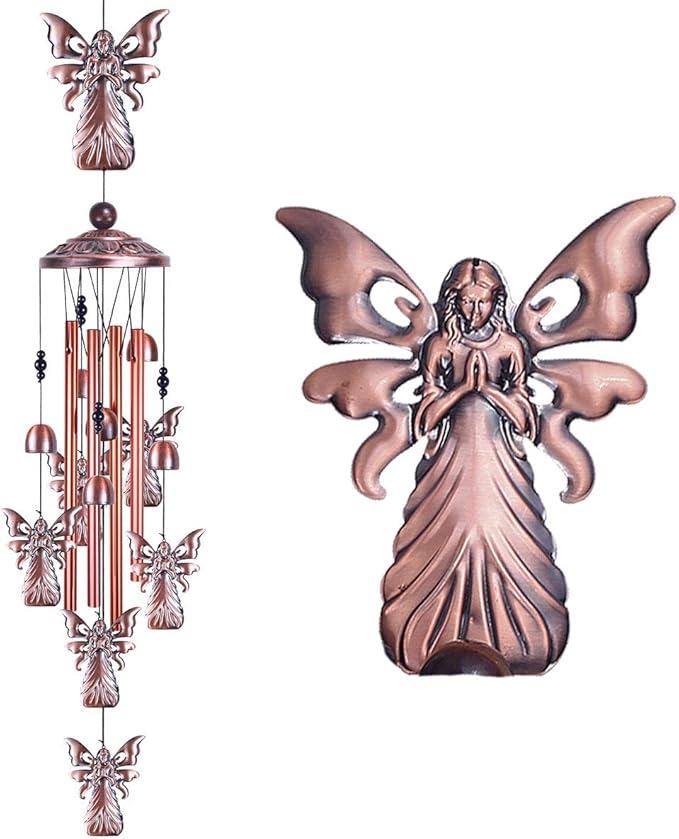 36" Garden Angel Wind Chimes Outdoor Indoor Decor -with 4 Aluminum Tubes 6 Bells 7 Angels Mobile Romantic Wind Catcher Angel Windchimes for Home, Xmas Mom Gifts, Balcony, Festival, Garden Decoration