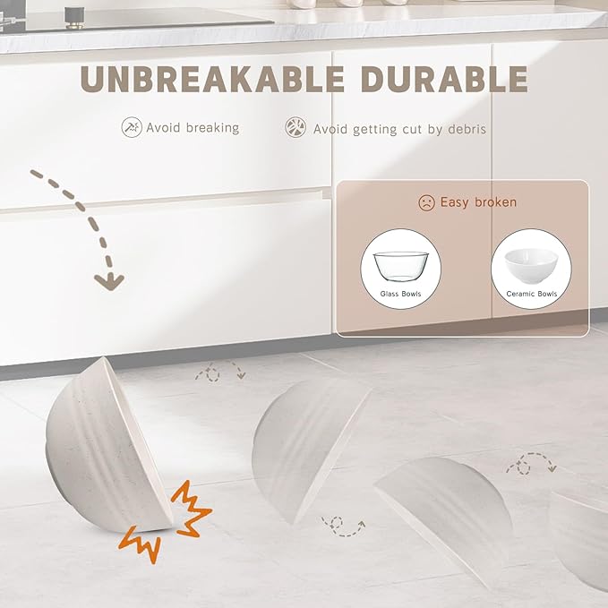 Kitchen Wheat Straw Dinnerware Sets (33pcs) Attached cleaning brush,Service For 8,Plastic Plates and Bowls Sets,Unbreakable Dinnerware,Lightweight Plastic Plate Set (off-white)