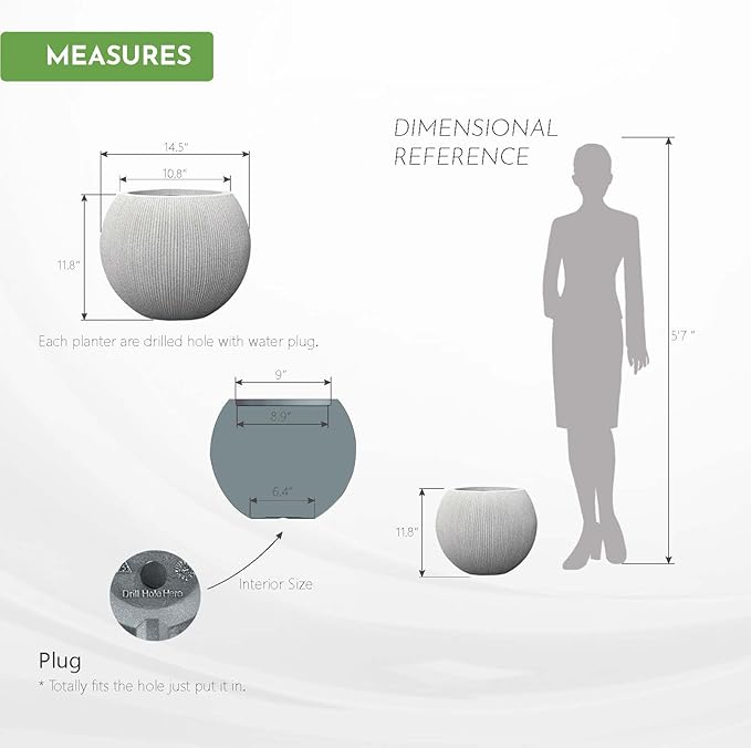 11.8 H x 14.5" Dia (10" Pot Opening) Plastic Beige Round Planters for Outdoor Plants, Resin Flower Pot for Indoor and Outdoor Plants, Plant Pot with Drainage Holes and Plug for Home Patio Garden