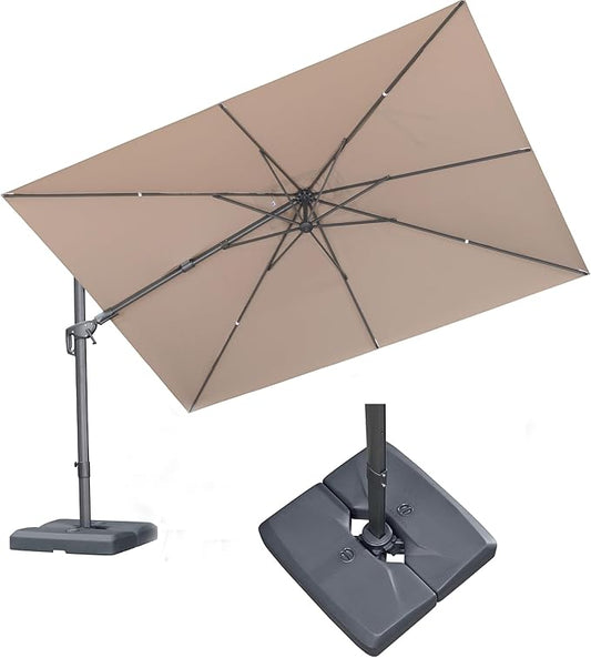 PURPLE LEAF 11' X 8' Swivel Outdoor Patio Aluminum Umbrella with Base Left-right Tilting Cantilever Offset Umbrella with UV Resistant Heavy Duty Fabric for Deck Pool Patio Backyard, Sand Dune