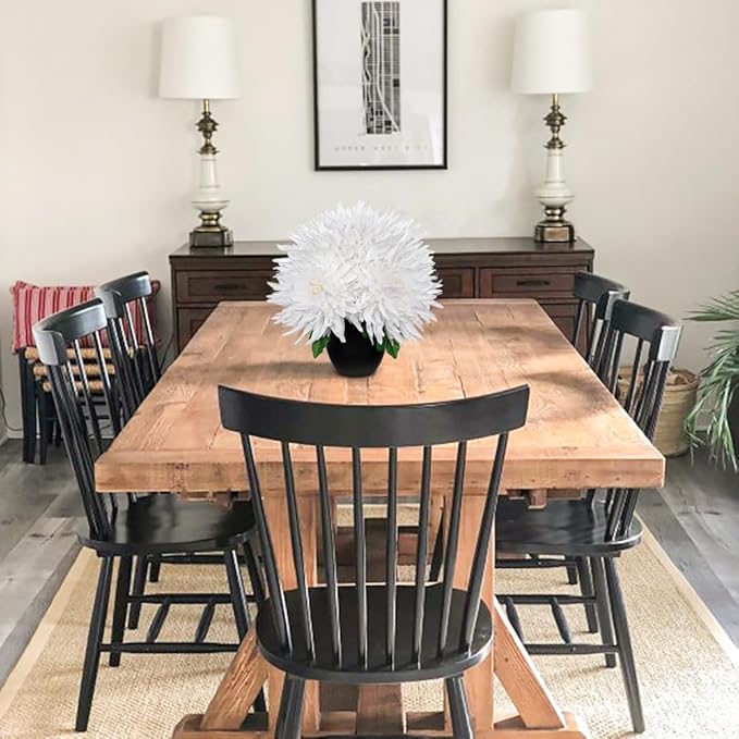 Hollyone Artificial Mums Flowers in Vase Faux Chrysanthemum Silk Flower Potted Plant Fake Plants & Flowers with Pot Floral Arrangements Bouquets Pincushion Spider Mum Flower Home Decor White