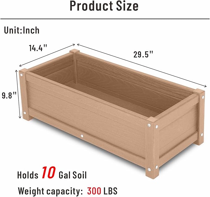 HDPE Raised Garden Beds Outdoor,Rot-Resistant and Non-Cracking,Outdoor Planter Boxes Rectangle with Drainage Holes for Yard,Lawn Brown
