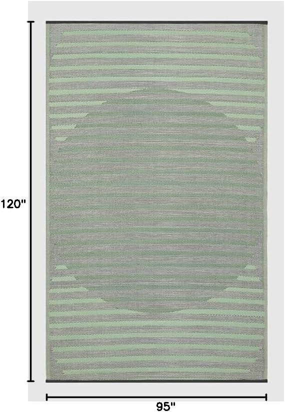 Fab Habitat Striped Outdoor Rug - Waterproof, Fade Resistant, Crease-Free, Reversible - Premium Recycled Plastic - Patio Porch Balcony Deck - Kyoto - Green - 8 x 10 ft
