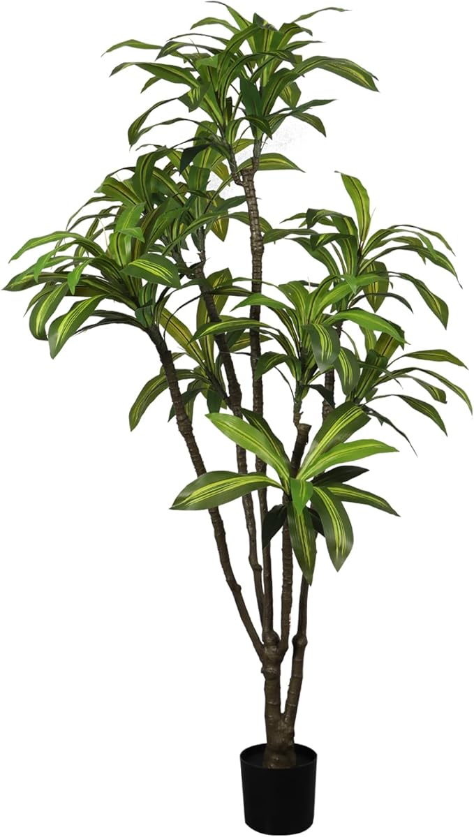 Artificial Dracaena Tree 6.5ft(78in) Faux Floor Plant for Indoor Decor Realistic Potted Tree with Texture Lifelike Leaves and Natural Wood Trunk for Home Living Room,Office Perfect Housewarming Gift