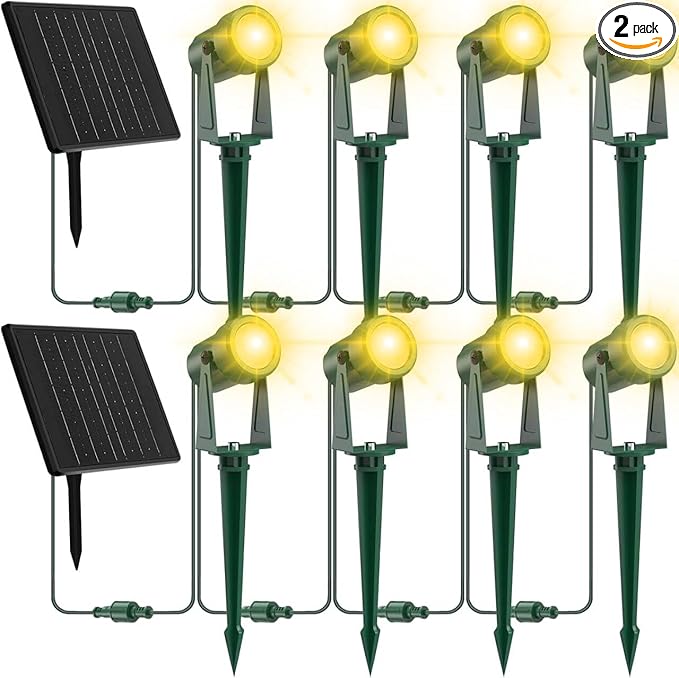 ZYAN Solar Powered Landscape Spotlights, Green Cord Solar Spot Lights Outdoor Auto On/Off, Waterproof Landscape Lighting for Yard, Garden, Lawn, Plant, Tree, Wall, Fence (Warm-White, 4 Pack) (8 Pack)