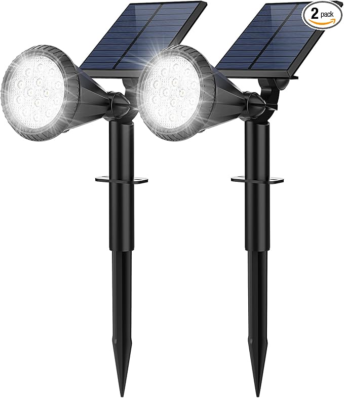 Solar Spot Lights Outdoor, 14 LED Outdoor Solar Lights for Yard, 4 Mode Solar Spotlights with Auto On/Off, 2-in-1 Waterproof Solar Landscape Lights for Flood, Wall, Yard, 2 Pack (Cool White)