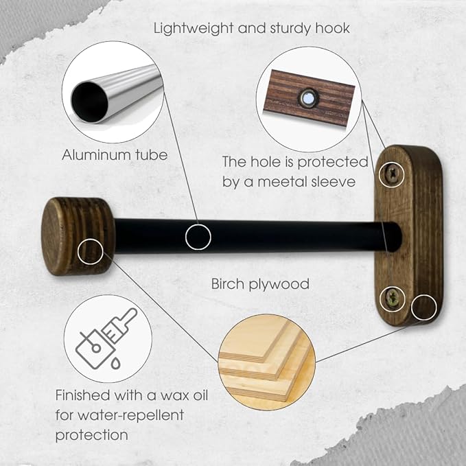 EvenWood 2-Piece Set of Wooden Plant Hooks for Wall with Sturdy Metal Tube - Plant Wall Hanger for Pots, Flower Brackets - Bracket Plant Hanger for Indoor and Outdoor Decorations (Walnut, 8 Inch)