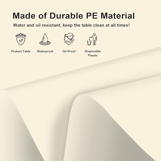 6 Pack Ivory Tablecloth, Rectangular Plastic Table Cloths for Parties Disposable, 54x108 in Waterproof Tablecloth for Birthday Party Baby Shower Picnic Valentines