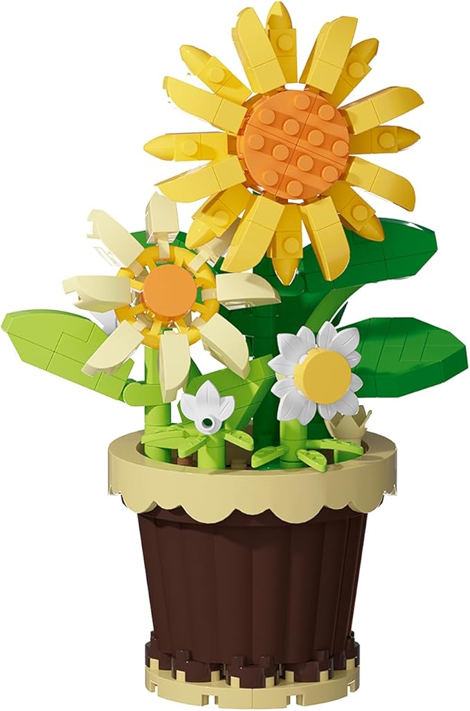 Sunflower Mini Flower Potted Plant Bonsai Building Toy Blocks Artificial Particle Flower Botanical