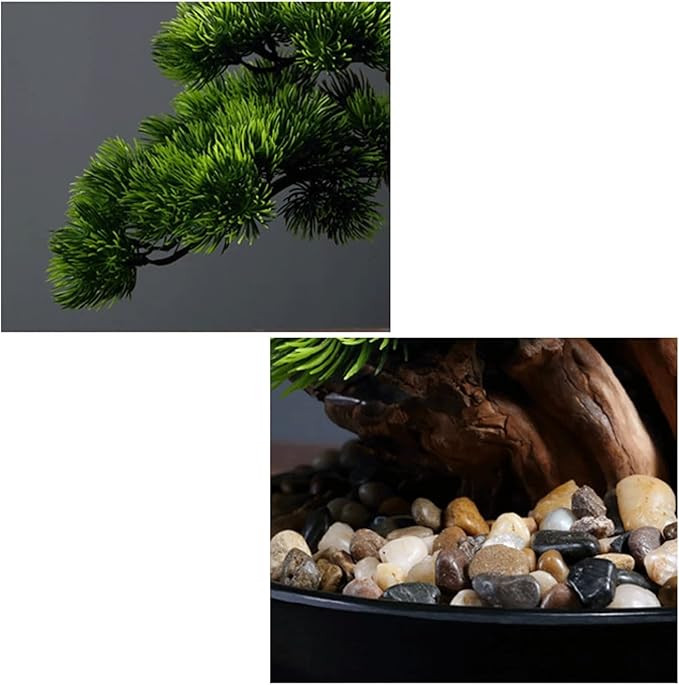 Artificial Bonsai Tree 17 Inches Artificial Bonsai Pine Tree，Realistic Fake Plant Decoration, Potted Artificial House Plants, for Desktop Display