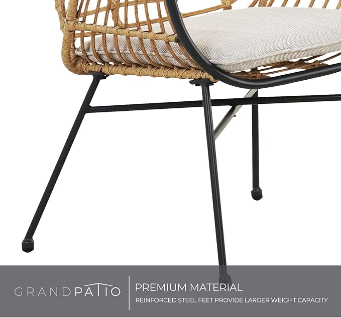 Grand patio 3-Piece Patio Furniture Set, Outdoor Wicker Patio Conversation Seating Chair with Cushions and Coffee Table, Boho Seating Chat Set for Indoor Outdoor, Balcony, Porch, Garden, Deck