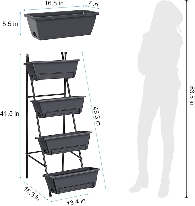 OYEAL Raised Garden Bed 4 Tier Vertical Garden Planter Indoor Outdoor Raised Planter Box with Legs Elevated Herb Garden Planters for Flowers Vegetables Plants, Grey