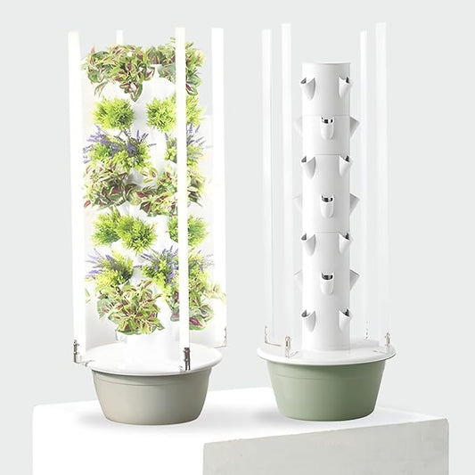 Flora Indoor Hydroponic Garden Tower with LED Grow Lights - Self-Watering Hydroponics System with Pump, Adapter, and Net Pots for Growing Herbs & Vegetables