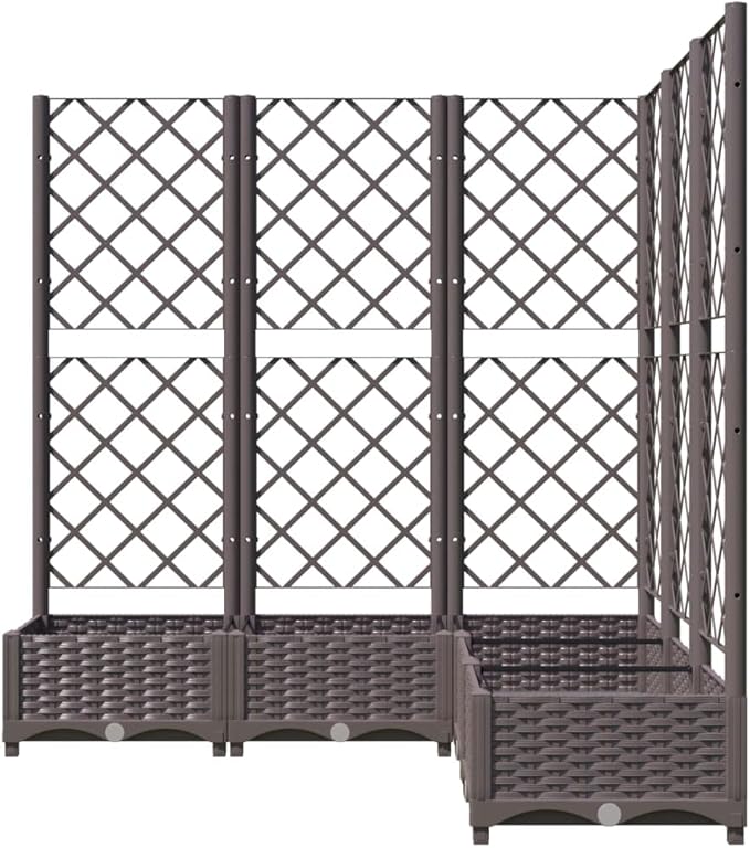Garden Planter Box with Trellis, Outdoor Raised Garden Bed for Climbing Plants, Brown 47.2"x47.2"x47.8" PP