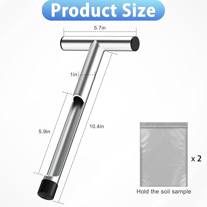 ForoGore 12 Inch Stainless Steel Soil Sampler Probe, T-Style Handle Soil Test Probe, Soil Probe for Soil Sampling, Soil Test Kit for Plant Care, Farm, Lawn Garden