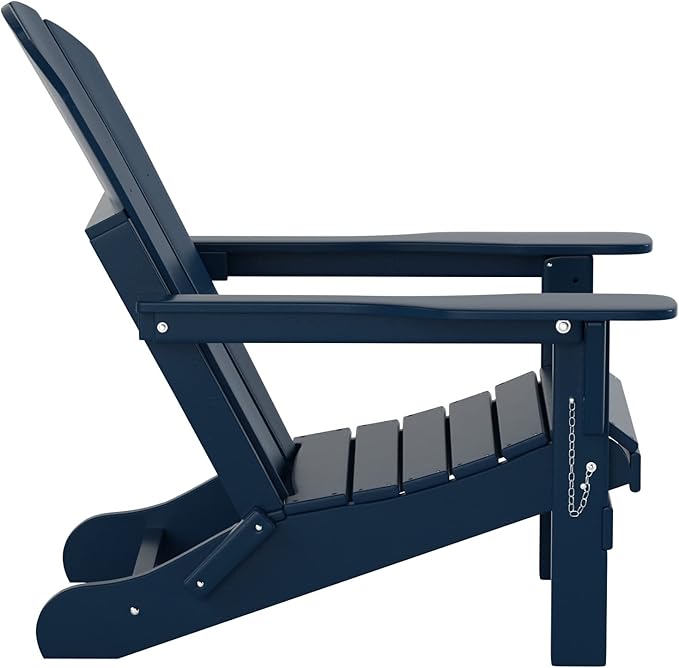 WO Home Furniture Adirondack Chair Table Set of 2 PCS Outdoor Folding Chair w Side Table Weather/UV Resistant for Lawn, Garden, Bon Fire, Balcony (Navy Blue)