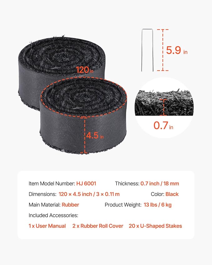 VEVOR 2-Pack Recycled Rubber Mulch Mat 120 x 4.5 in,Permanent Rubber Mulch for Landscaping, Black Mulch Garden Edging Border for Plants,Vegetables & Flower Garden Barrier