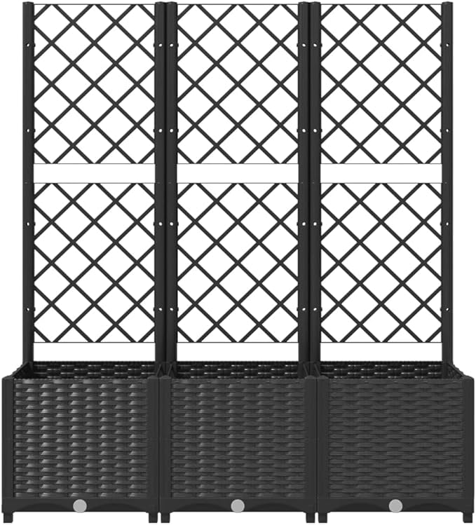 Garden Planter with Trellis, Outdoor Raised Garden Bed for Climbing Plants, Black 47.2"x15.7"x53.5" PP