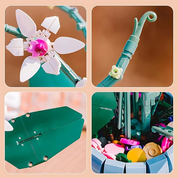 DIY Orchid Artificial Plant Building Kit – Creative Botanical Model with Vase, Relaxing Hobby Craft Set for Adults, Building Blocks Compatible with LEGO, Perfect for Home Decor, Birthdays, Anniversary