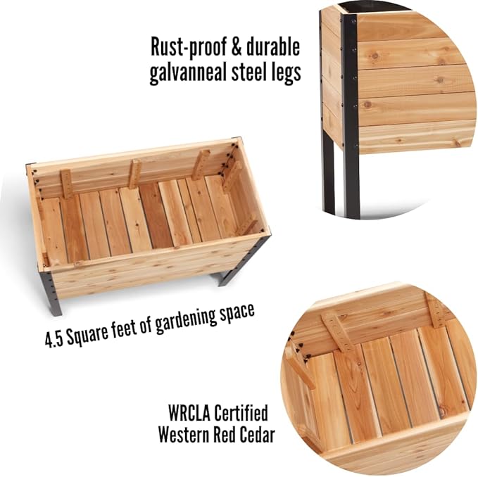 EARTH ELEVATED 100% Canadian Cedar Wood Elevated Garden Bed for Gardening - Planter Pot to Grow Herbs Flowers, and Vegetables at Home Indoor and Outdoor Patio Balcony Deck - 18” x 36” x 30”