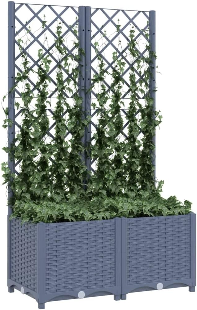 Garden Planter with Trellis, Trellis with Planter Box, Outdoor Raised Garden Bed for Climbing Plants, Raised Garden Bed Garden Planter Box, Dark Gray 31.5"x15.7"x53.5" PP