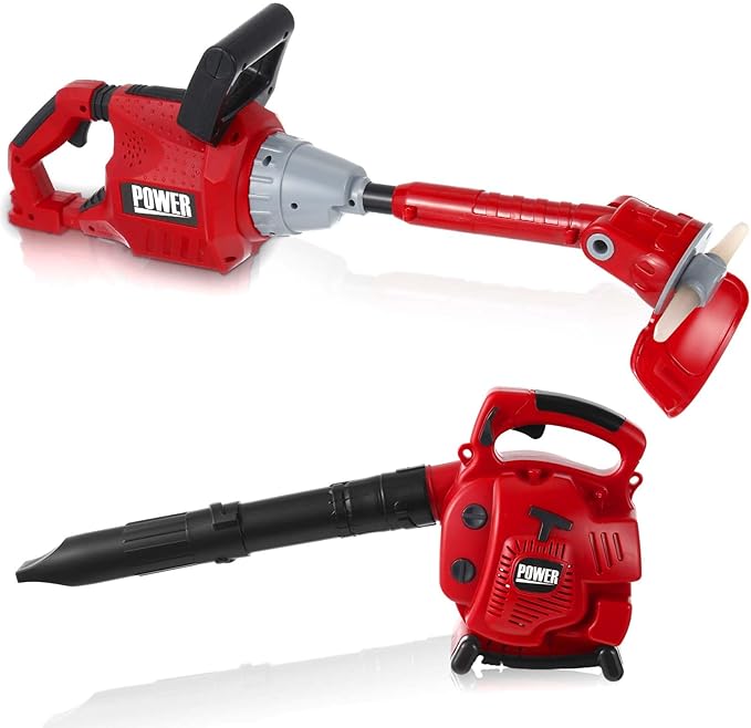 2 Pcs Toy Gardening Tool Set for Kids Leaf Blower, Toy Weed Trimmer Battery Powered Gardening Tool Set with Lights and Sounds Gift for Boys Girls