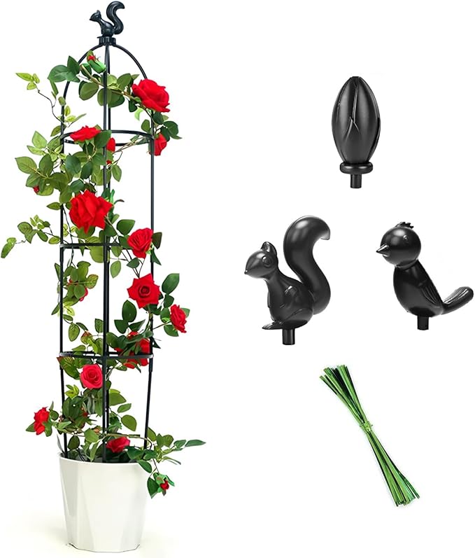 Tower Obelisk Garden Trellis for Climbing Plant,48inch Rustproof Fiberglass Potted Plant Support for Indoor Outdoor Vegetable Fruits Climbing Vines Flowers Stands Comes with 20 Ties (2 Packs)