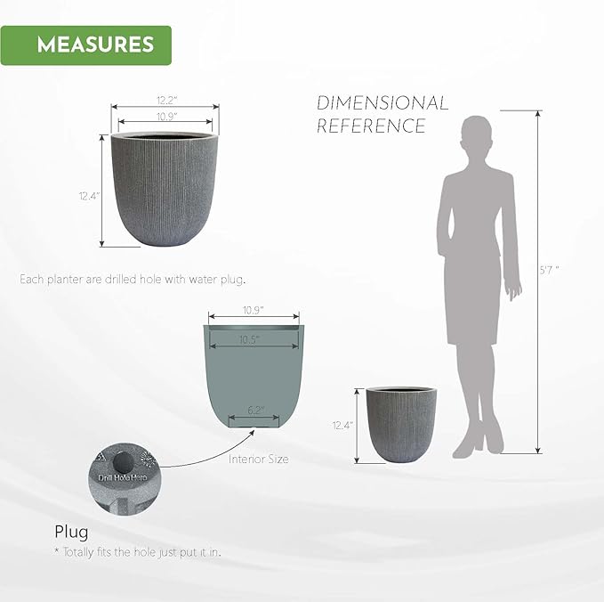 12.4" Tall Round Plastic Planter for Indoor Outdoor Plants, Large Indoor Outdoor Plant Pots with Drainage Hole and Plug, Flower Pots for Plants, Modern Decorative Planter Pots for Home Garden Patio