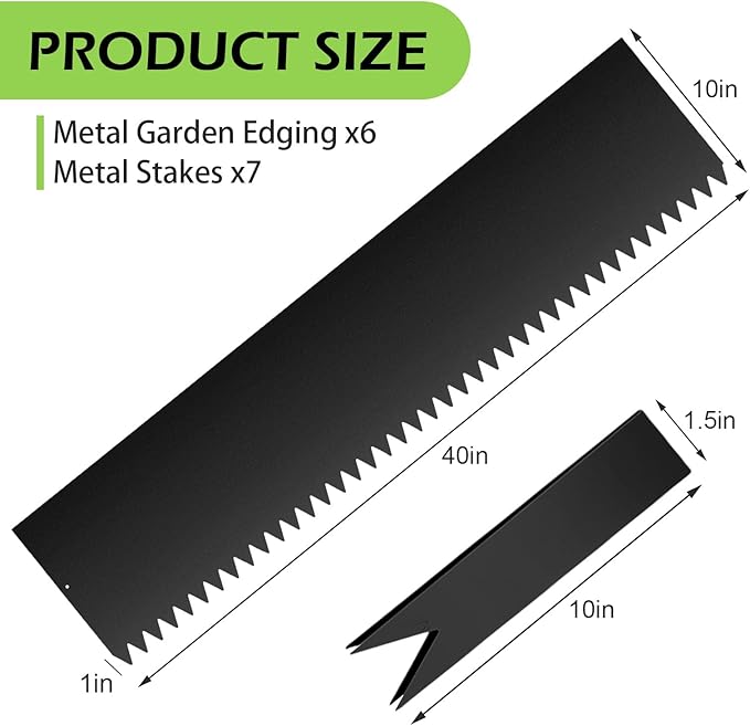 Landscape Edging Kit, 6PCS 40" L x 10" H (20ft Total) Galvanized Steel Landscape Lawn Edging Powder for Lawn Yard, Coated Bendable Metal Strips, No-Dig Hammer-in Edging Border w/7Clips