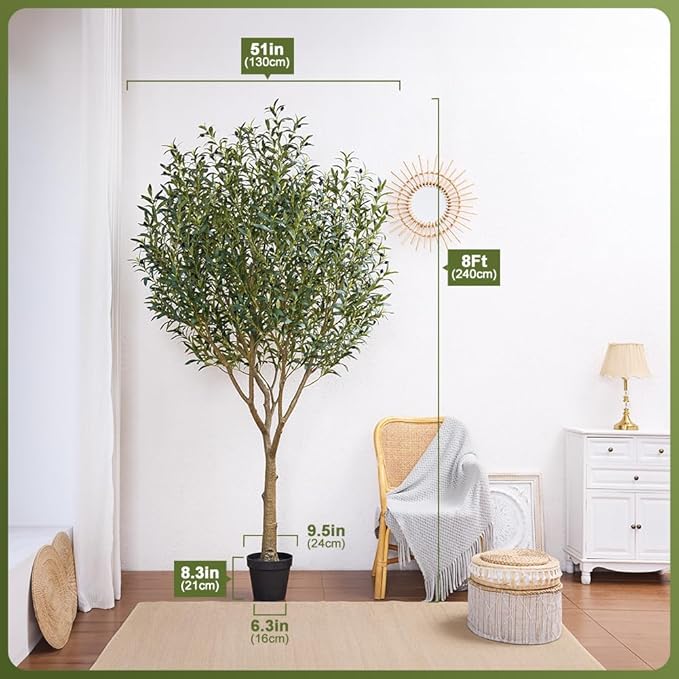 Artificial Olive Tree 8FT - Large Fake Olive Trees Indoor with 4028 Silk Leaves, Outdoor Potted Faux Plant with UV Resistant for Living Room,Office,Patio, Home Decor,VN157