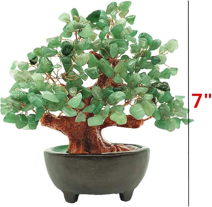 7 Inch Quartz Crystal Money Tree Bonsai Feng Shui Gem Decoration for Wealth and Luck (Green)