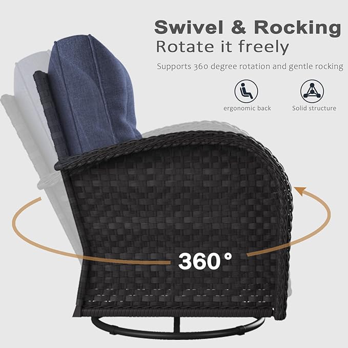 LayinSun 5 Pieces Outdoor Patio Furniture Set, Rattan Wicker Sectional Swivel Rocker Chairs Sets