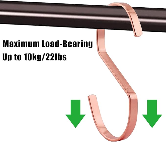 16-Pack 4 Inch Flat S Shape Hooks Heavy-Duty Chrome Finish Hanging S Hooks for Kitchenware, Pots, Utensils, Plants, Towels, Gardening Tools, Clothes (Rose Gold)