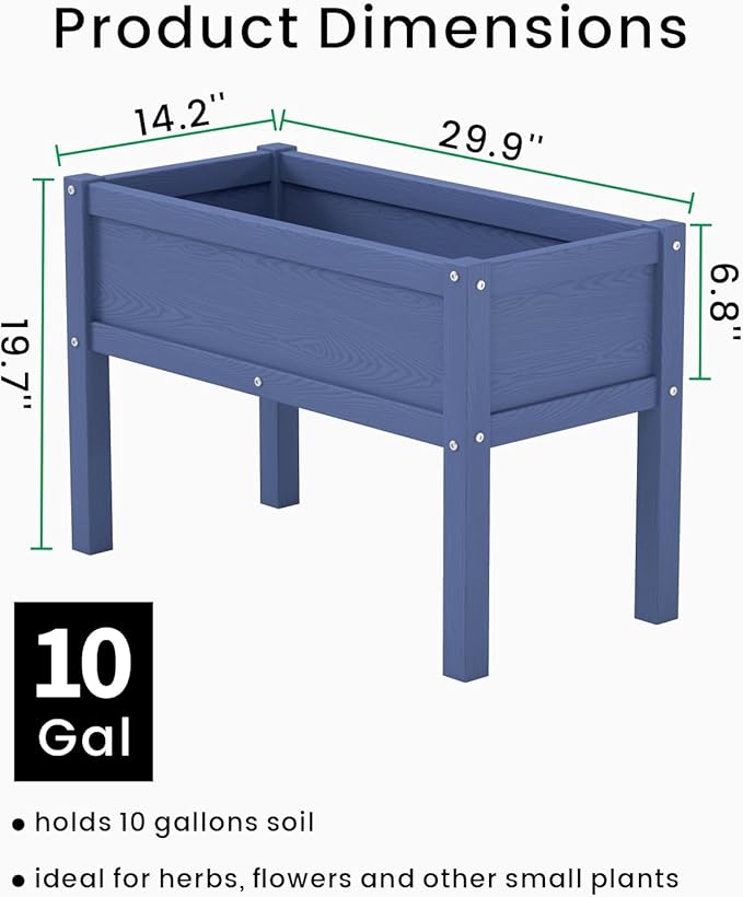 Small HDPE Raised Garden Bed, Elevated Planter Box with Legs, Outdoor All-Weather Planter Raised Beds for Seeds, Herb, Flower, Vegetable (Navy Blue)