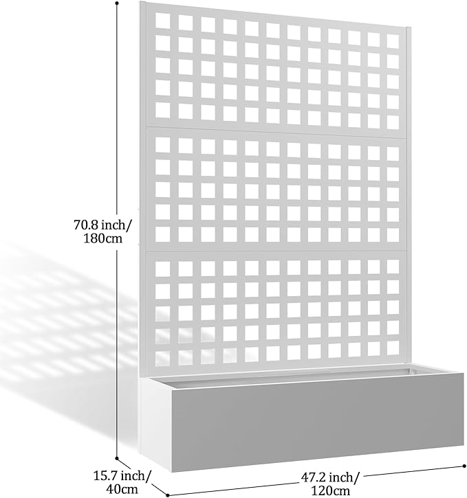 Metal Planter Box with Trellis, Planter Box with Privacy Screen, Privacy Trellis Outdoor for Climbing Plants with Drainage Holes, Raised Garden Bed for Vegetables