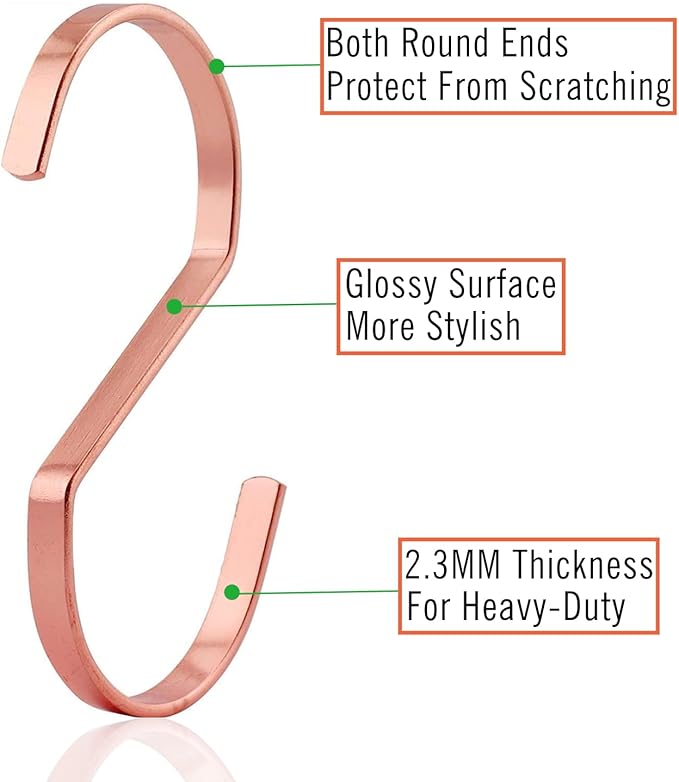 16-Pack 4 Inch Flat S Shape Hooks Heavy-Duty Chrome Finish Hanging S Hooks for Kitchenware, Pots, Utensils, Plants, Towels, Gardening Tools, Clothes (Rose Gold)