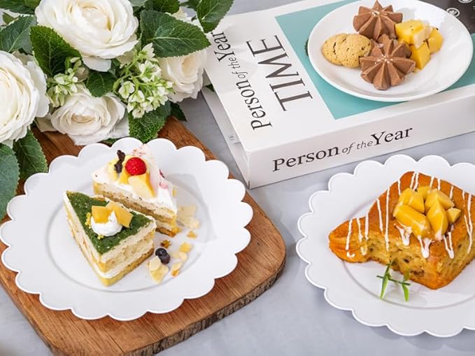 SUT 72Pcs 7.5" White Plastic Plates, Heavy Duty Disposable Plates for Weddings, Parties, Events, Fancy Dessert & Appetizer Plates | Shatterproof Bulk Party Supplies (72 Count)