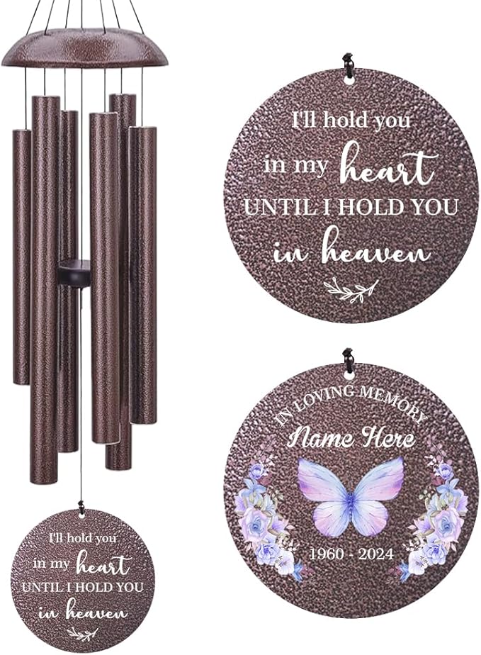 Sympathy Wind Chimes, Personalized Butterflies Wind Chimes for Loss of Loved Dad/Mom, Memorial Sympathy Gifts for Funeral, in Loving Memory of Husband/Wife