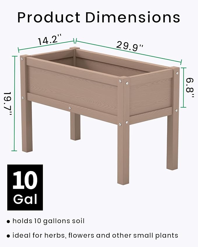 Small HDPE Raised Garden Bed, Elevated Planter Box with Legs, Outdoor All-Weather Planter Raised Beds for Seeds, Herb, Flower, Vegetable (Khaki)