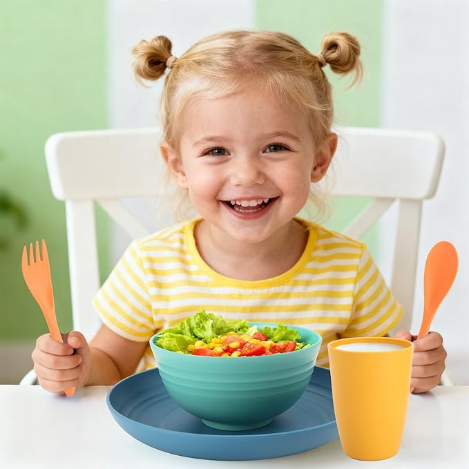 Wheat Straw Dinnerware Sets, 20 PCS Service for 4, Dishwasher & Microwave Safe Plates and Bowls Sets, Unbreakable Lightweight Outdoor Camping Dishes - Multicolor