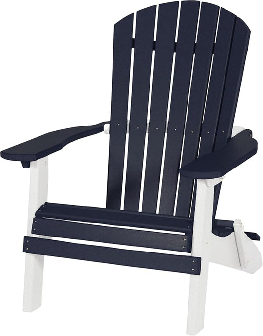 DutchCrafters Adirondack Folding Chair with Arms, Handcrafted from Recycled Plastic Poly Lumber, Portable and Easy Storage for Outdoor Patio, Garden, Camping Outdoor Furniture (Patriot Blue & White)