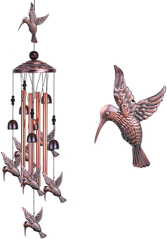 Garden Hummingbird Wind Chimes Outdoor Decor - with 4 Tubes 6 Bells 7 Hummingbirds Mobile Romantic Wind Catcher, Hummingbird Windchimes for Home, Xmas Mom Gifts, Festival, Balcony, Garden Decoration