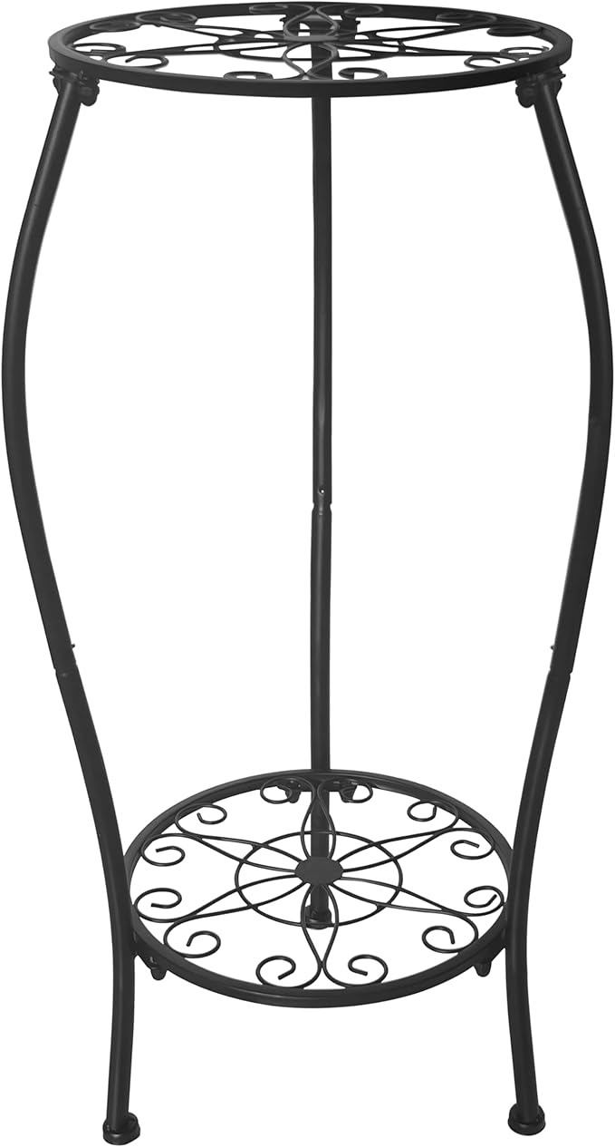Metal Plant Stand 2 Tier Indoor Outdoor, Tall Flower Pot Shelf Rustproof Stable Corner Stand, 25.2 inch Multiple Plant Display Rack for Living Room Patio Balcony Garden