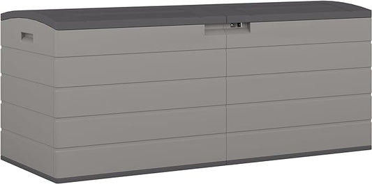 Suncast 120-Gal. All-Weather Patio Deck Box with Pad-Lockable Split Top Lid, Extra-Large Outdoor Storage Unit for Patio Furniture and Grill Tools, Made in the USA