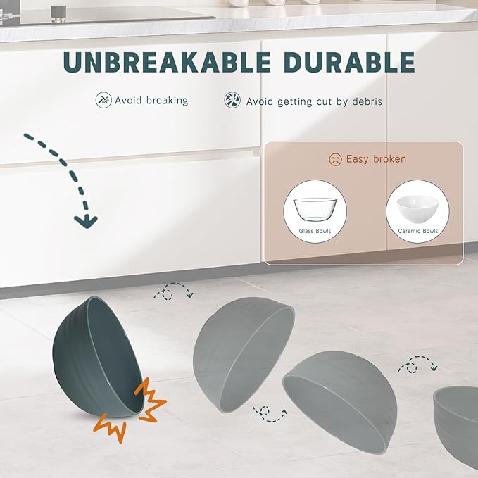 Kitchen Wheat Straw Dinnerware Sets (33pcs) Attached cleaning brush,Service For 8,Plastic Plates and Bowls Sets,Unbreakable Dinnerware,Lightweight Plastic Plate Set (gray)