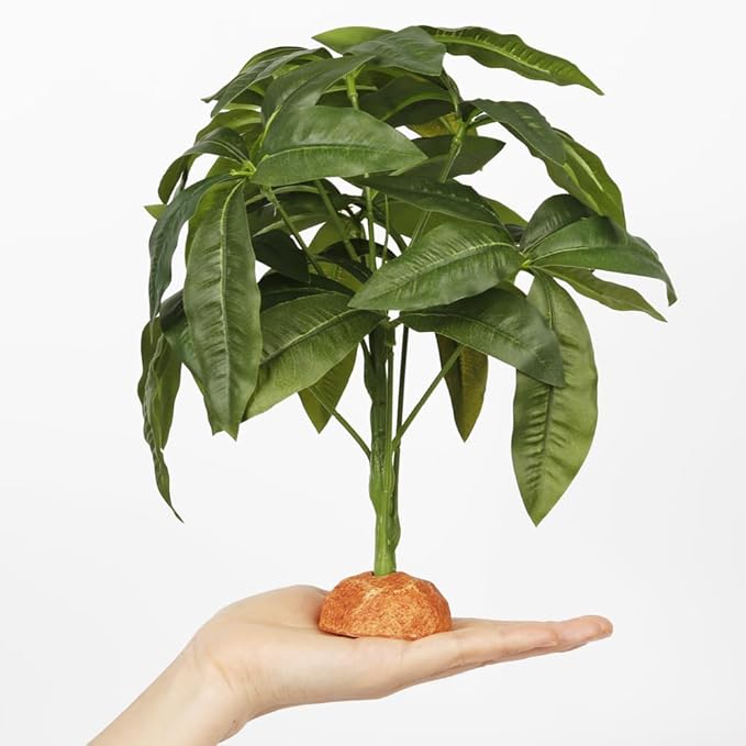 Fake Green Money Tree Plant, Reptile Decor for Terrarium, Crested Gecko Tank Accessories fit Leopard Gecko Bearded Dragon Lizard Chameleon Snake Tortoise